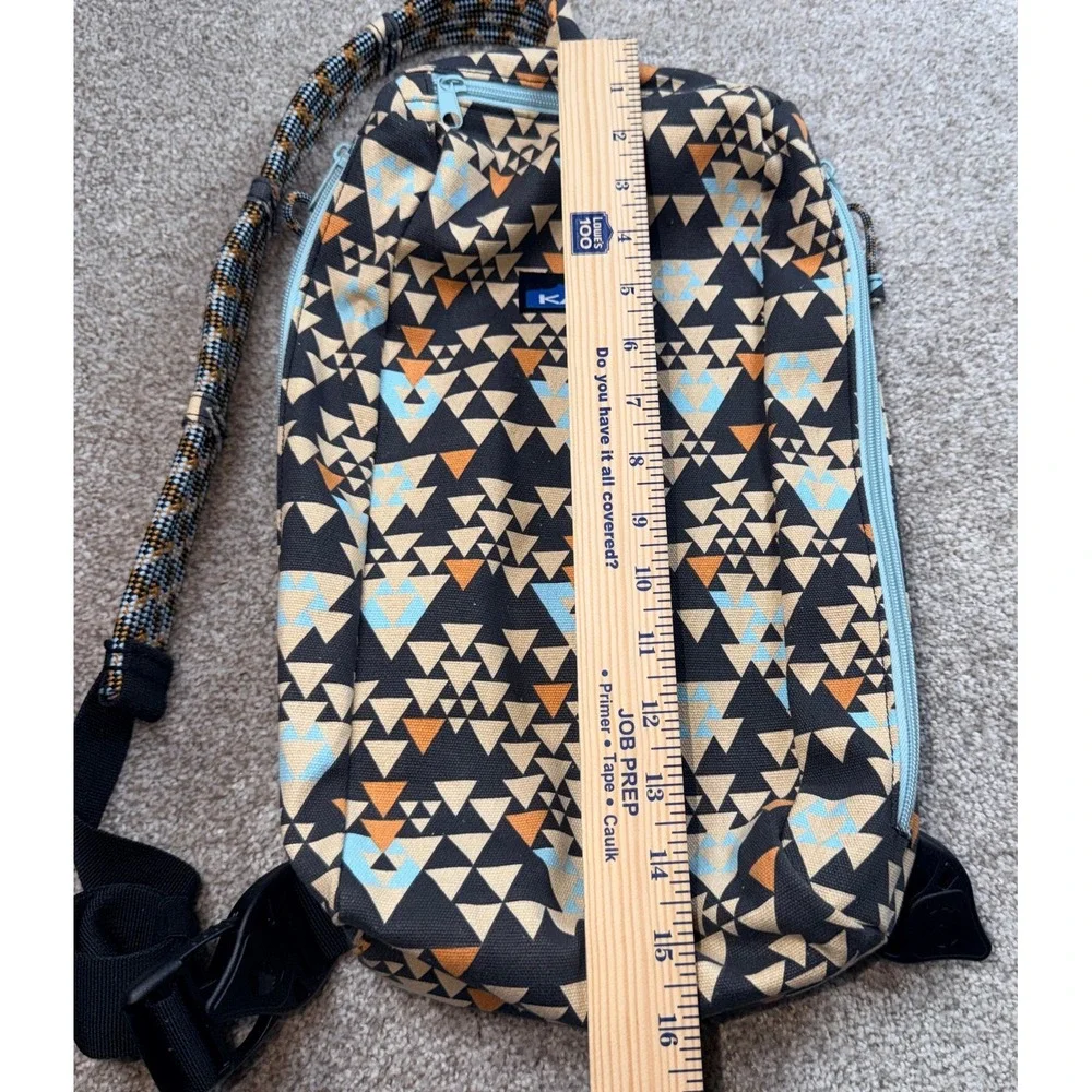 KAVU Rope Sling Bag Geometric Triangle Canvas Crossbody Black Blue Orange 16in